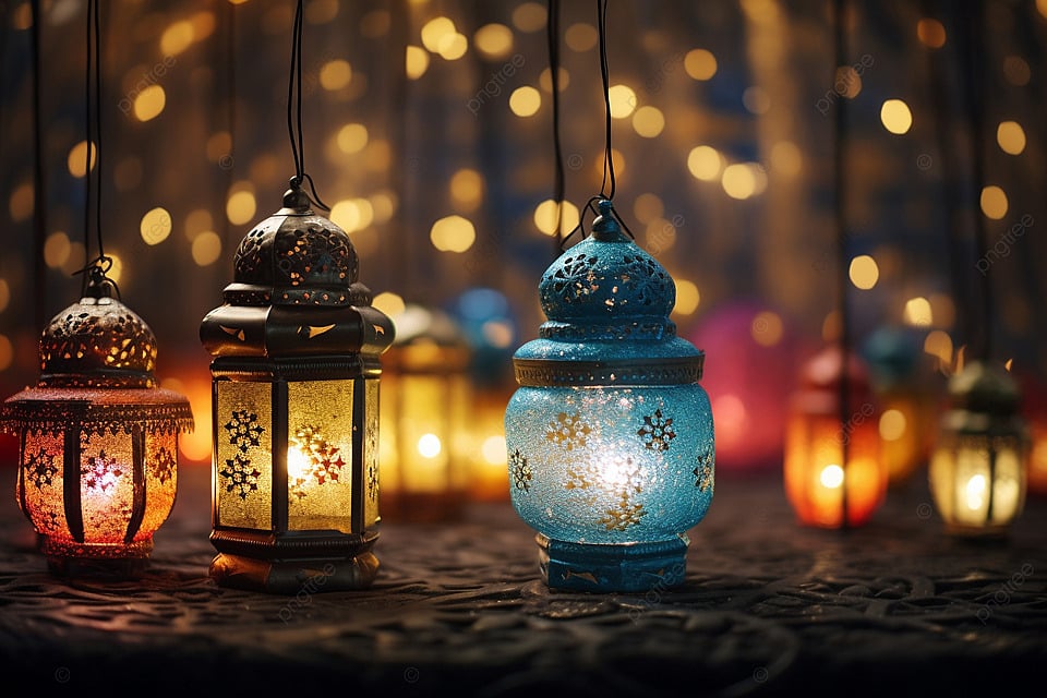 pngtree luminous urban nights ramadan s ambiance with street lanterns image 15622198